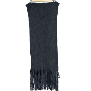 New Lucky Brand Brushed Soft Knit Scarf Charcoal Gray Fringe Trim